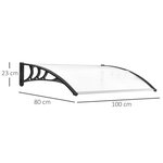 Auvent marquise de porte design voûté arrondi dim. 100L x 80l x 23H cm polycarbonate plastique noir