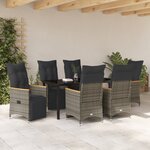 vidaXL Ensemble de Dîner de Jardin de 7 Pièces avec Coussins Gris Rattan PE