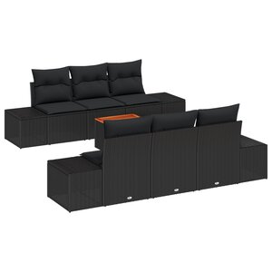 vidaXL Ensemble de Canapés de Jardin 7 pièces avec coussins Noir Poly Rotin Acacia