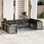 vidaXL Salon de jardin 9 Pièces avec coussins gris résine tressée