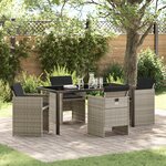 vidaXL Ensemble de salle à manger de jardin 5 pièces avec coussins en rotin poly gris clair