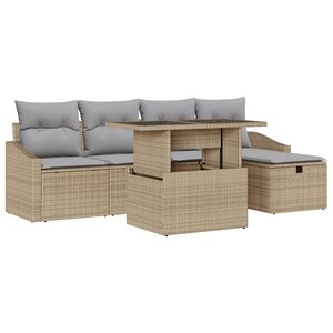 vidaXL Ensemble de Canapé de Jardin 6 pièces avec Coussins Beige Rattan Synthétique