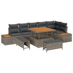 Ensemble de canapés de jardin 9 pièces avec coussins gris poly rattan acacia