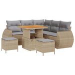 Ensemble de Canapé de Jardin 8 Pièces avec Coussins Beige Poly Rattan Acacia