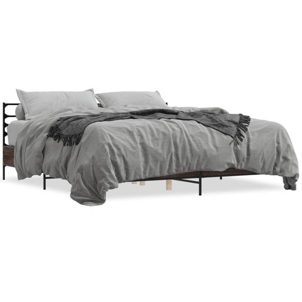 vidaXL Cadre de lit chêne marron 180x200 cm bois d'ingénierie et métal