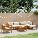 vidaXL Salon de jardin 7 Pièces avec coussin crème Bois d'acacia solide