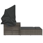 vidaXL Chaise longue double et auvent et coussins gris résine tressée