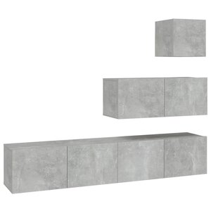 vidaXL Ensemble de meubles TV 4 Pièces Gris béton Bois d'ingénierie
