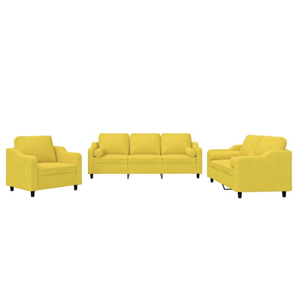 vidaXL Ensemble de canapés 3 Pièces avec coussins jaune clair tissu