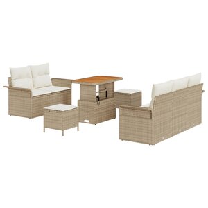 vidaXL Ensemble de Canapés de Jardin de 8 Pièces avec Coussins Beige Rattan Synthétique Acacia