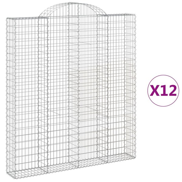 vidaXL Paniers à gabions arqués 12 Pièces 200x30x220/240 cm fer galvanisé
