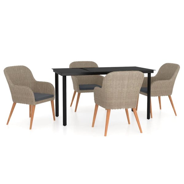 vidaXL Mobilier de salle à manger de jardin et coussins 5 Pièces Marron
