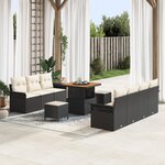 vidaXL Ensemble de Canapé de Jardin 10 Pièces avec Coussins Noir Poly Rattan Acacia