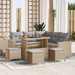 Ensemble de Canapé de Jardin 9 Pièces avec Coussins Beige Poly Rattan