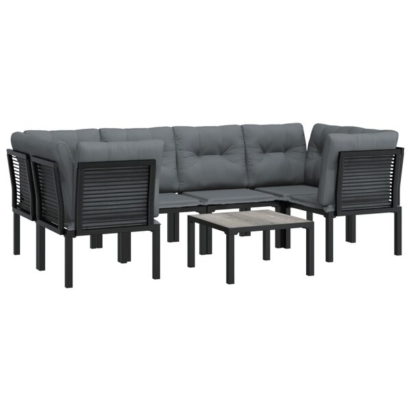 Salon de jardin meuble d'extérieur ensemble de mobilier 7 pièces résine tressée noir et gris 02_0017448