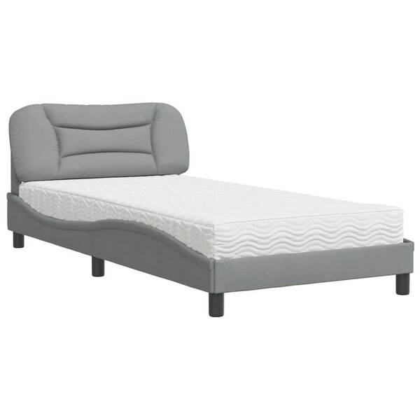 vidaXL Lit avec matelas gris clair 100x200 cm tissu