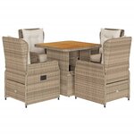 vidaXL Ensemble à manger de jardin avec coussins 5Pièces Beige poly rotin