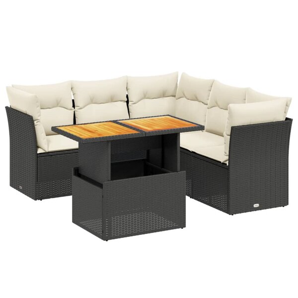 vidaXL Salon de jardin 5 Pièces avec coussins noir résine tressée