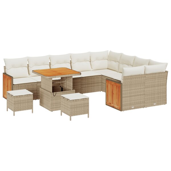 Ensemble de canapés de jardin de 12 pièces avec coussins Beige Rotin synthétique Acacia