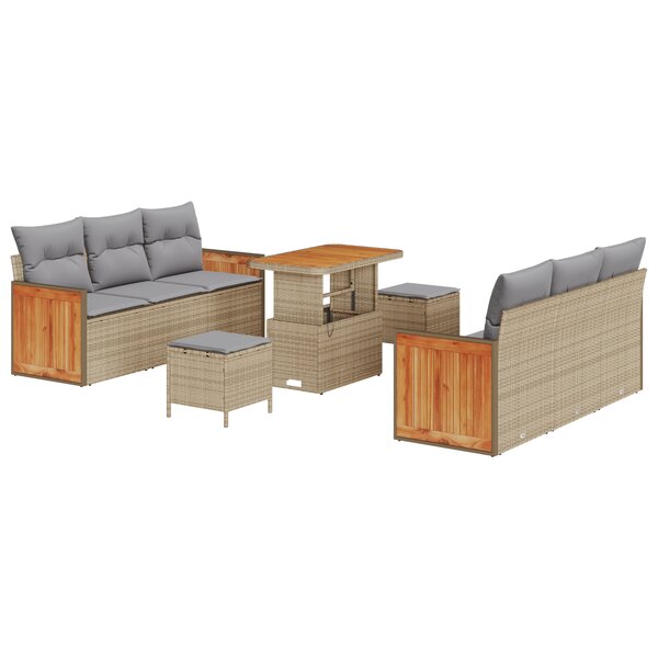 Ensemble de Canapé de Jardin vidaXL de 9 Pièces avec Coussins en Rattan Polybeige et Acacia