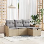 Set de canapé de jardin vidaXL 4 pièces avec coussins beige poly rattan