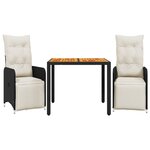 vidaXL Ensemble de bistro de jardin 3 Pièces coussins noir poly rotin