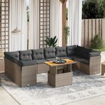 vidaXL Salon de jardin 11 Pièces avec coussins gris résine tressée