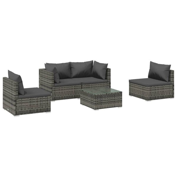 Salon de jardin meuble d'extérieur ensemble de mobilier 5 pièces avec coussins résine tressée gris 02_0016445