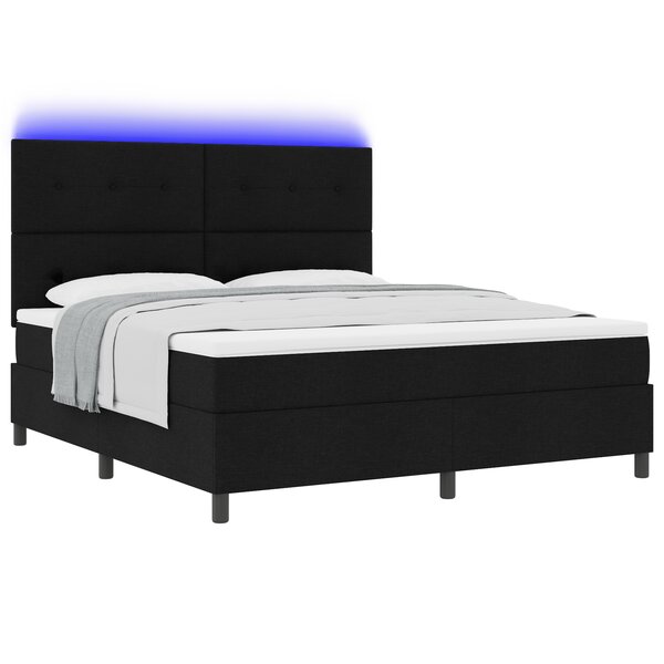 vidaXL Lit box spring avec matelas et LED noir 180x200 cm tissu