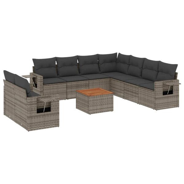 vidaXL Salon de jardin avec coussins 10 Pièces gris résine tressée