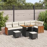 Ensemble de Canapé de Jardin vieXL 9 Pièces avec Coussins Noir Rattan Poly Acacia