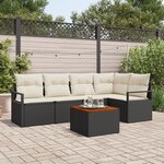 Ensemble de Canapés de Jardin 6 Pièces avec Coussins Noir en Rattan Poly