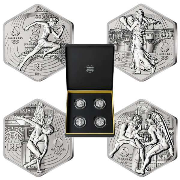 Coffret de 4 X 10 Euros Argent BE 2024 - Jeux Olympiques PARIS 2024 - pièce hexagonale