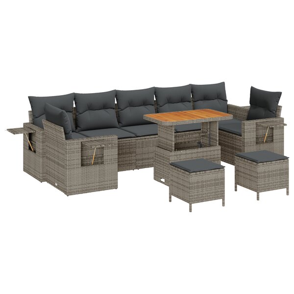 Ensemble de Canapé de Jardin de 10 Pièces avec Coussins en Rattan Poly Gris