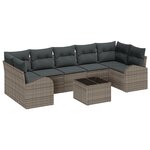 Ensemble de canapés de jardin vidaXL 8 pièces avec coussins Rattan poly gris