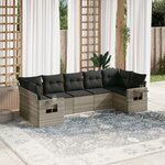 vidaXL Salon de jardin avec coussins 7 Pièces gris clair résine tressée