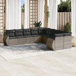 vidaXL Salon de jardin avec coussins 10 Pièces gris résine tressée