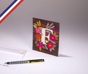 Carte simple bouton d'or créée et imprimée en france - la lettre f