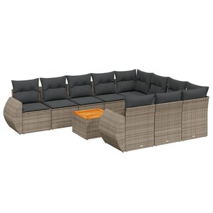 vidaXL Salon de jardin 11 Pièces avec coussins gris résine tressée