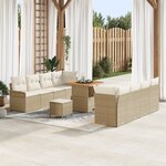 Ensemble de Canapés de Jardin vidaXL 11 pièces avec Coussins Beige Poly Rattan Acacia