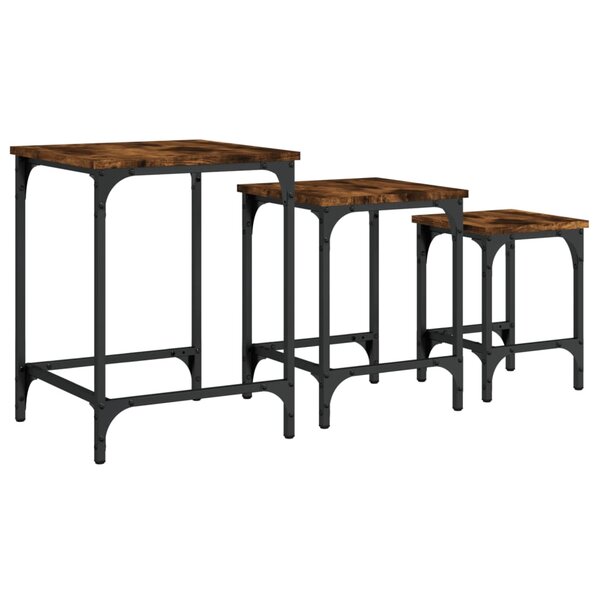 vidaXL Tables basses gigognes 3 Pièces chêne fumé bois d'ingénierie