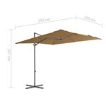 vidaXL Parasol de jardin en porte-à-faux avec mât en acier taupe