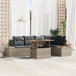 6 Pièces de Canapé de Jardin avec Coussins Gris Poly Rattan