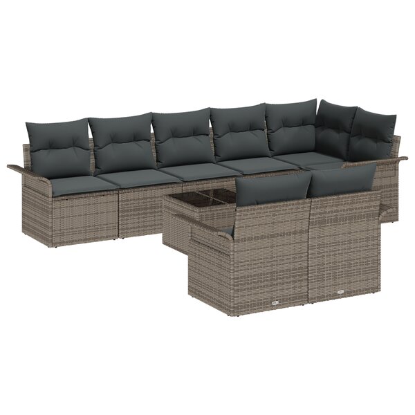 vidaXL Ensemble de canapé de jardin 8 pièces avec coussins en poly rattan noir