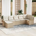 vidaXL Ensemble de Canapés de Jardin 7 pièces avec Coussins Beige Poly Rattan