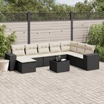 vidaXL Salon de jardin 9 Pièces avec coussins noir résine tressée
