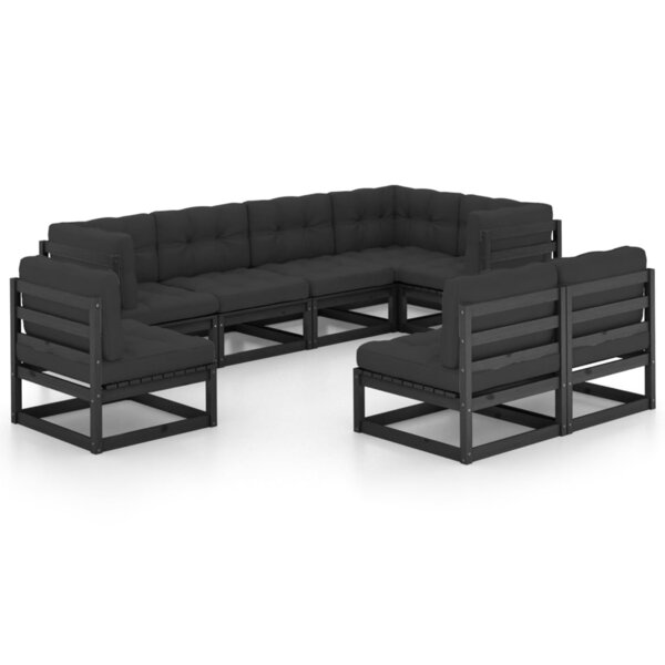 Salon de jardin meuble d'extérieur ensemble de mobilier 8 pièces avec coussins bois de pin massif 02_0017539