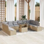 vidaXL Ensemble de canapé de jardin 11 pièces avec coussins en poly rattan beige