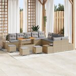 Ensemble de Canapé de Jardin de 14 pièces avec Coussins Beige Poly Rotin Acacia