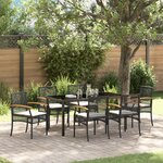 vidaXL Set de jardin 7 pièces avec coussins en rotin noir